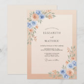 ピーチブルーソフトウォーターカラーの結婚式 招待状 (正面/裏面)