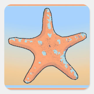 ピーチブルーパステルヒトデ封筒用シールシール スクエアシール