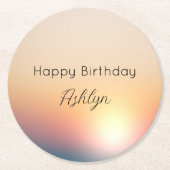 ピーチブルーパープルサンライズ誕生日 ラウンドペーパーコースター (正面)