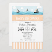 ピーチブルーベビー航海のシャワー招待状 招待状 (正面/裏面)