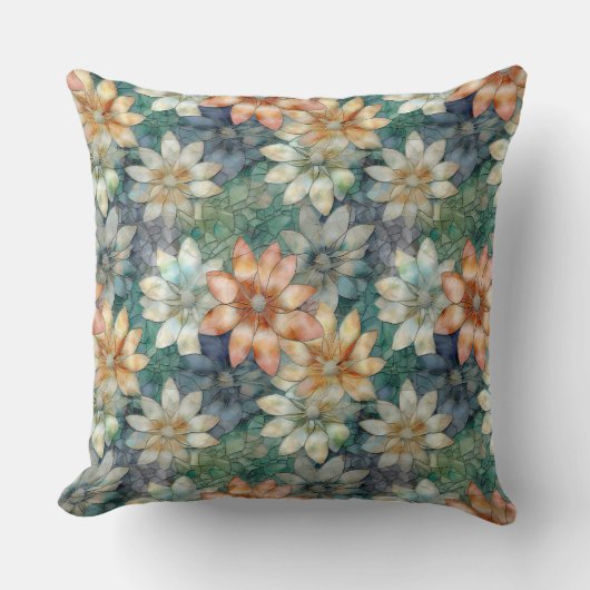 ピーチブルーホワイトグリーンフローラ クッション (正面)