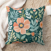 ピーチブルー&グリーンボホお洒落フローラ クッション (ブランケット)