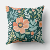 ピーチブルー&グリーンボホお洒落フローラ クッション (裏面)