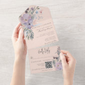 ピーチブルー&パープルボホフローラピーチQRコード オールインワン招待状 (貼ってはがせる)