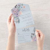 ピーチブルー&ラベンダーボホフローラブルーディナー オールインワン招待状 (貼ってはがせる)