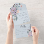 ピーチブルー&ラベンダーボホフローラブルーNoディナー オールインワン招待状 (貼ってはがせる)