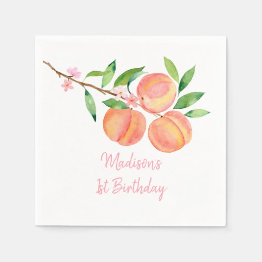 ピーチブロッサムワンスウィートピーチ誕生日 スタンダードカクテルナプキン (正面)