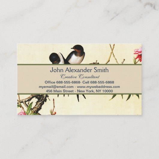 ピーチブロッサム&バード中国のファインアート 名刺 (裏面)