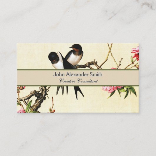 ピーチブロッサム&バード中国のファインアート 名刺 (正面)