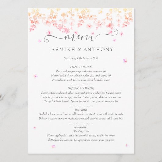 ピーチブロッサム フラワー ウェディング メニュー (正面)