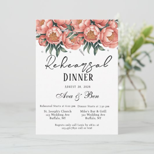 ピーチブーケとダイヤモンドのリハーサルディナー 招待状 (スタンド正面)