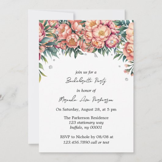 ピーチブーケウィズダイアモンズバチェロレッテ 招待状 (正面)