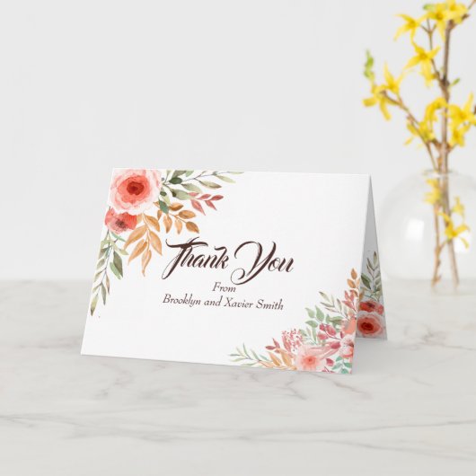 ピーチブーケ結婚の感謝 カード (黄色い花)