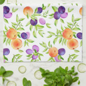 ピーチプラムパープルキュート果実植物園カラフル キッチンタオル (折り畳み)