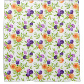 ピーチプラムパープルキュート果実植物園カラフル シャワーカーテン (正面)