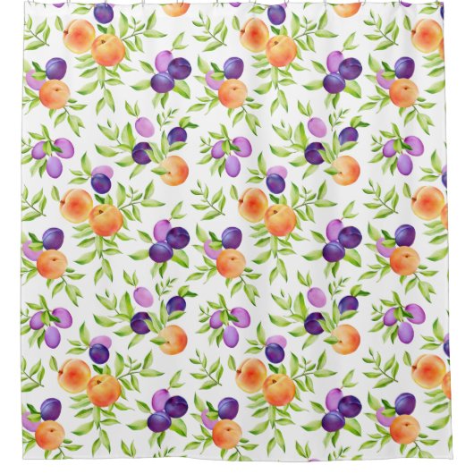 ピーチプラムパープルキュート果実植物園カラフル シャワーカーテン (正面)