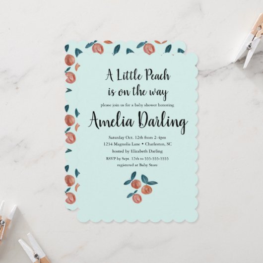 ピーチベビーシャワーホタロプエッジ招待状 招待状 (正面/裏面インサイチュ)