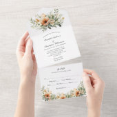 ピーチベージュの花嫁入+ウェディングオールインワン招待状 オールインワン招待状 (貼ってはがせる)