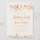 ピーチベージュアイボリーフラワーズバースデーパーティー 招待状 (正面)