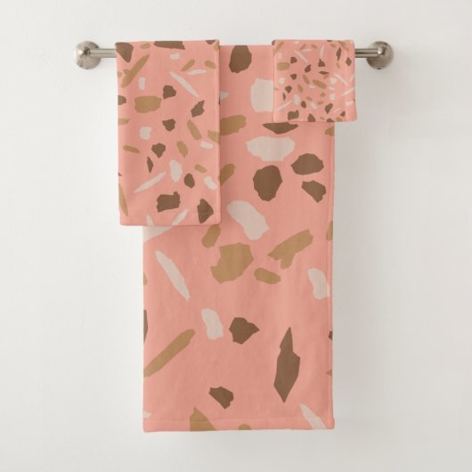 ピーチベージュタンブラウンテラゾマーブルパターン バスタオルセット (インサイチュ)