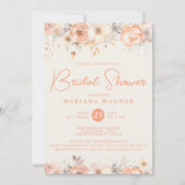 ピーチベージュフラワーズオンアイボリーブライダルシャワー 招待状 (正面)