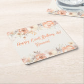 ピーチベージュフラワーズフローラパーティー スクエアペーパーコースター (アングル)