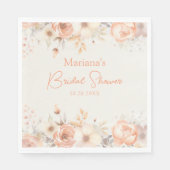 ピーチベージュフローラオンアイボリーブライダルシャワー スタンダードランチョンナプキン (正面)