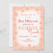ピーチベージュワイルドフラワーズ水玉模様バルミツワー 招待状 (正面)