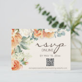 ピーチホワイトの水彩花とユーカリのQRコード 出欠カード (スタンド正面)
