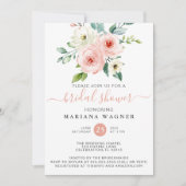 ピーチホワイトウォーターカラーフローラブライダルシャワーインビタ 招待状 (正面)