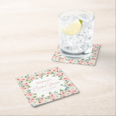 ピーチホワイトウォーターカラーフローラブライダルシャワー スクエアペーパーコースター (インサイチュ)