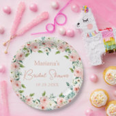 ピーチホワイトウォーターカラーフローラブライダルシャワー ペーパープレート (パーティー)