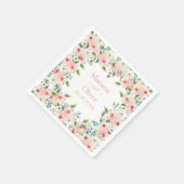 ピーチホワイトウォーター色のフローラ結婚ズ スタンダードカクテルナプキン (角)