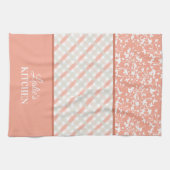 ピーチホワイトグレーフローラ&ダイアゴナルプレイド キッチンタオル (横)