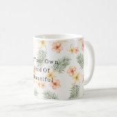 ピーチホワイトハイビスカスの花とグリーンの葉 コーヒーマグカップ (正面右)