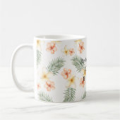 ピーチホワイトハイビスカスの花とグリーンの葉 コーヒーマグカップ (左)