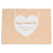 ピーチホワイトハートバレンタインデー ラージペーパーバッグ (正面)