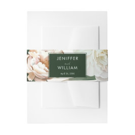 ピーチホワイトピーニー&グリーン葉フローラ結婚ズ 招待状ベリーバンド