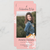 ピーチホワイトフローラお祝いのライフフォトカード 招待状 (正面/裏面)