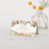 ピーチホワイトフローラユーカリプトゥスモノグラム結婚ズ プレイスカード (裏面)