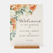 ピーチホワイトフローラユーカリ結婚の歓迎 アクリルサイン (正面)