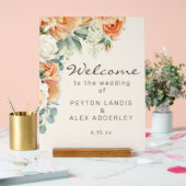 ピーチホワイトフローラユーカリ結婚の歓迎 アクリルサイン (ウェディング)