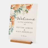 ピーチホワイトフローラユーカリ結婚の歓迎 アクリルサイン (傾斜)