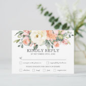 ピーチホワイトフローラ結婚ズ食事の選択RSVPカード 出欠カード (スタンド正面)