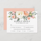 ピーチホワイトフローラ結婚ズ食事の選択RSVPカード 出欠カード (正面/裏面)