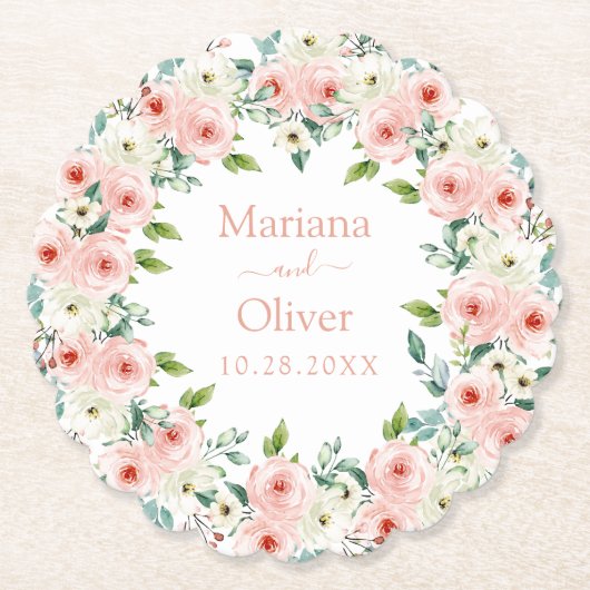 ピーチホワイトフローラ結婚ズ ペーパーコースター (正面)