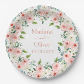 ピーチホワイトフローラ結婚ズ ペーパープレート (正面)