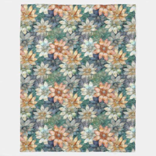 ピーチホワイトブルーグリーンフローラ フリースブランケット (正面)
