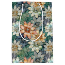 ピーチホワイトブルーグリーンフローラ ミディアムペーパーバッグ