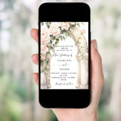 ピーチホワイト花模様バラ結婚アーチ 招待状